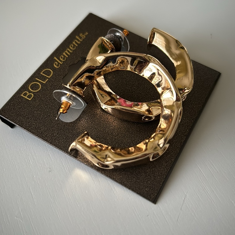 🟠⚪️ BOLD elements 2 open hoop earrings in silver and gold tone NWT !!! ⚪️🟠 - Picture 2 of 6
